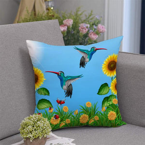 Blue Hummingbird Flying Sunflower Pillow Case 18*18''