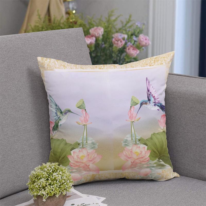 Hummingbird Flying Lotus Pillow Case 18*18''