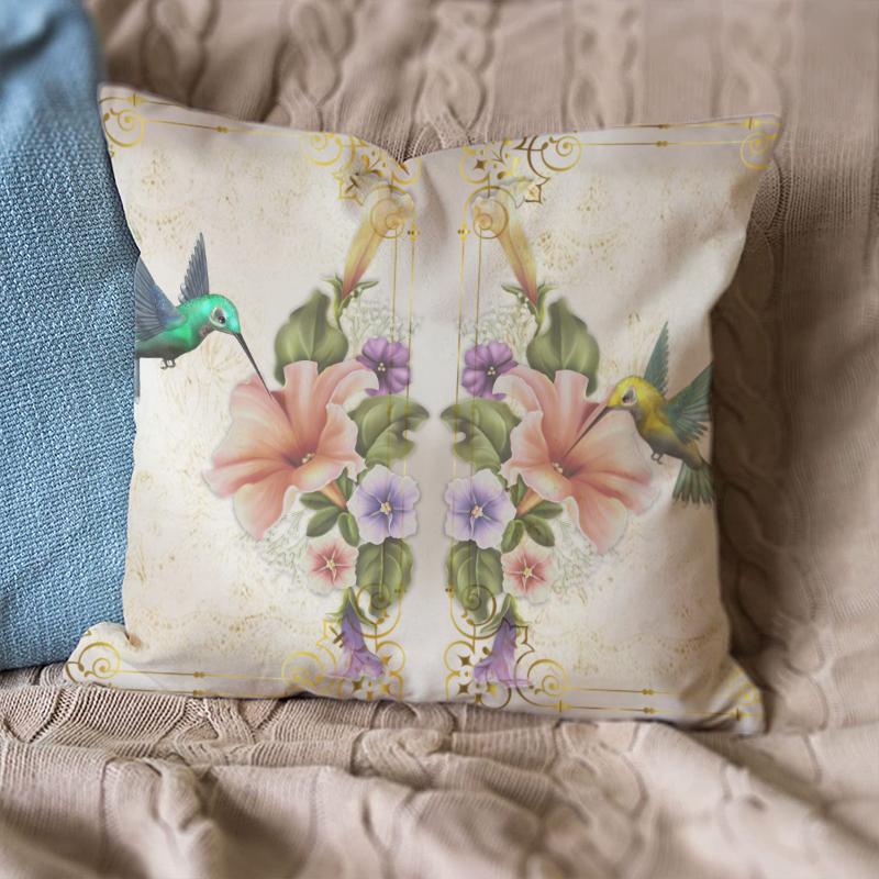 Green Yellow Hummingbird Flying Pillow Case 18*18''