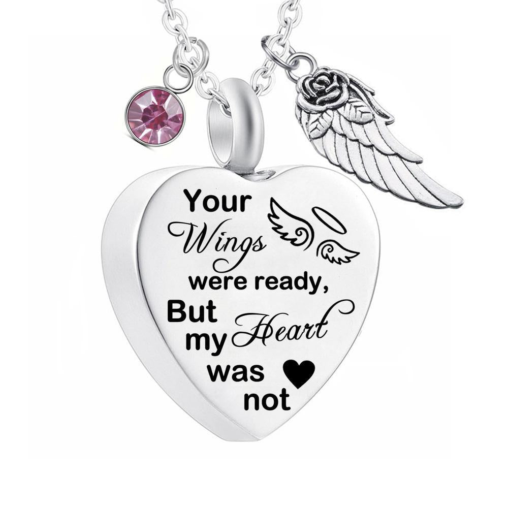 Dletay Heart Cremation Necklace for Ashes Angel Wing Urn Necklace With 12 Birthstones