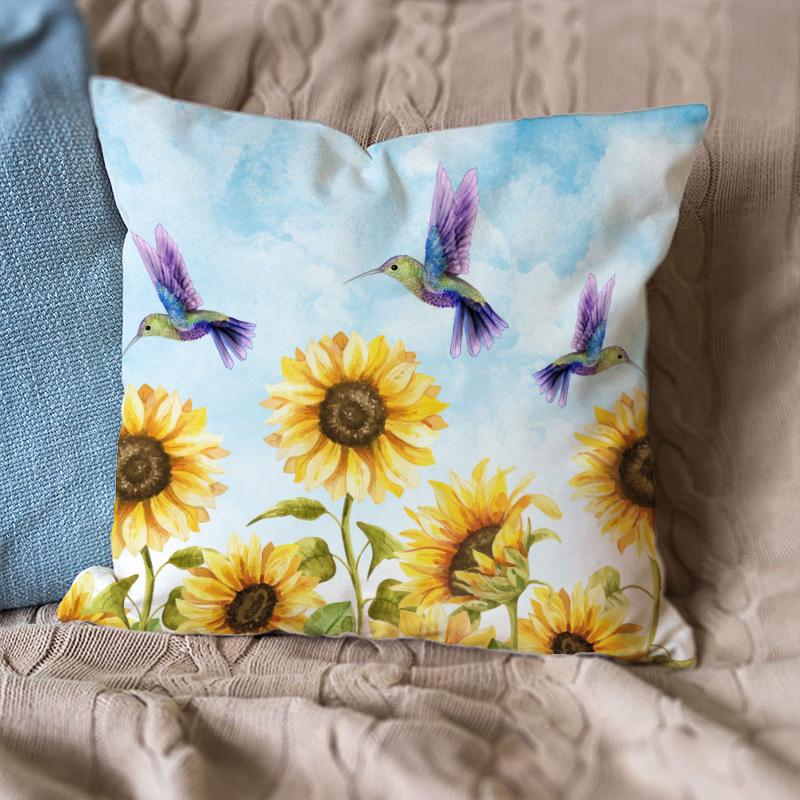 Hummingbird Flying on Sunflower Pillow Case 18*18''