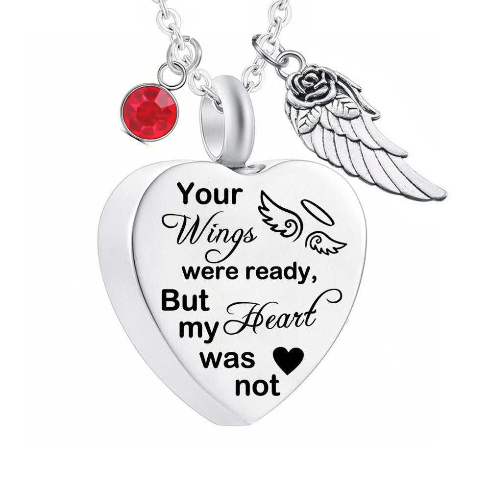 Dletay Heart Cremation Necklace for Ashes Angel Wing Urn Necklace With 12 Birthstones