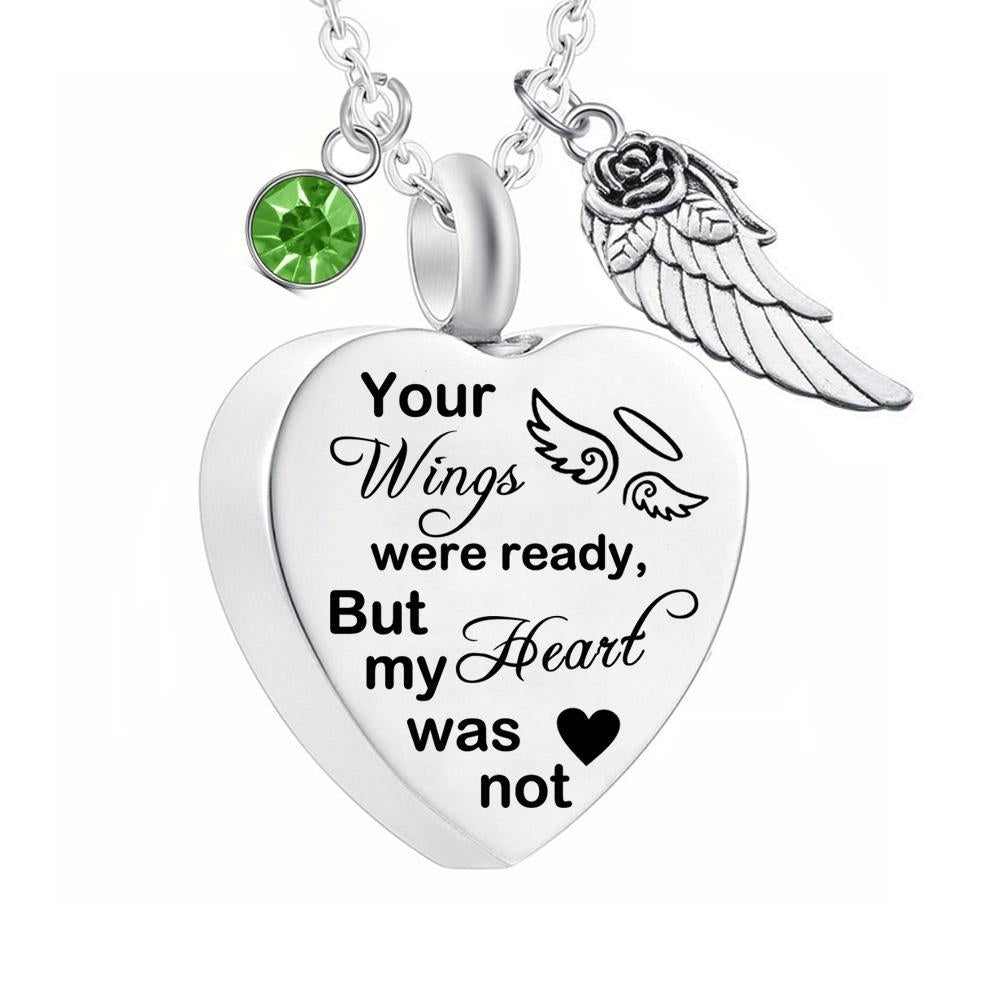 Dletay Heart Cremation Necklace for Ashes Angel Wing Urn Necklace With 12 Birthstones