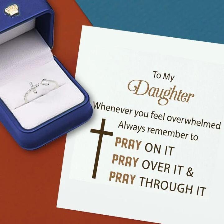 TO MY DAUGHTER PRAY CROSS & HEART RING