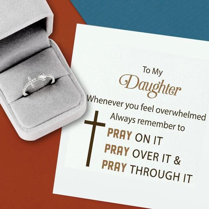 TO MY DAUGHTER PRAY CROSS & HEART RING