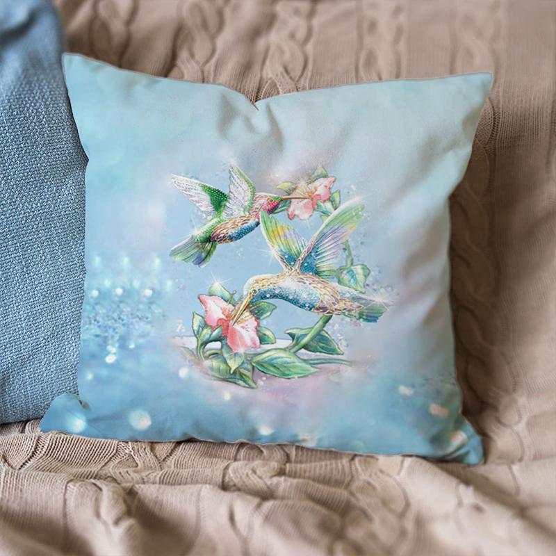 Hummingbird Flying on Sunflower Pillow Case 18*18''