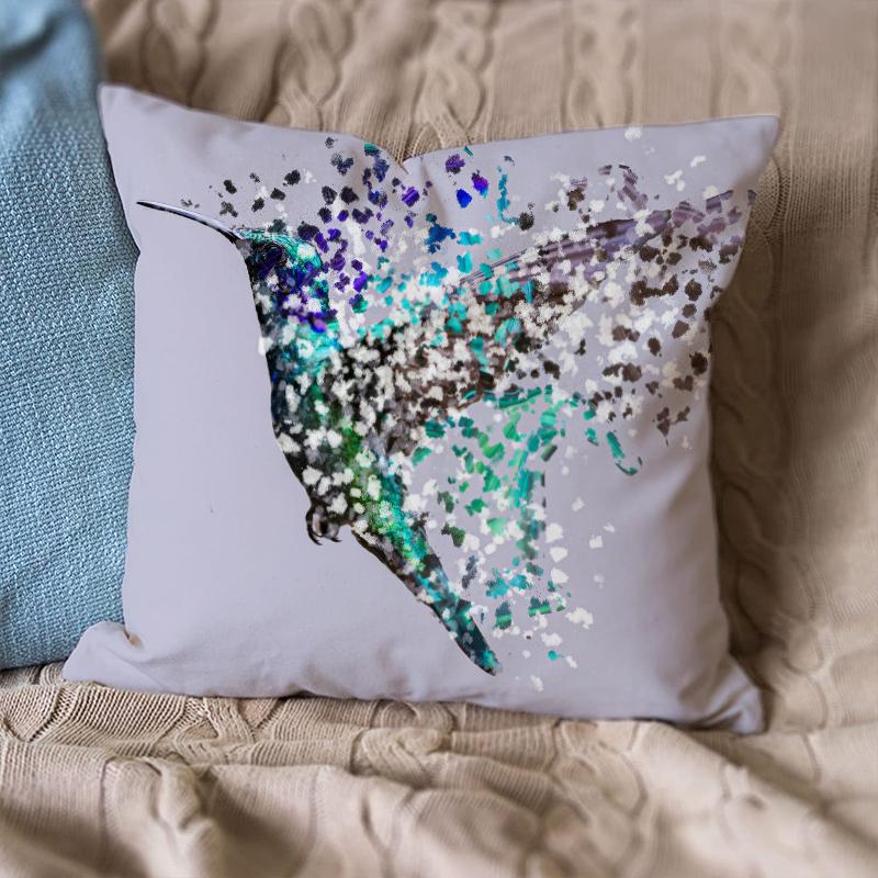 Colorful Hummingbird Flying Pillow Case 18*18''