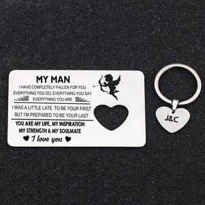 My Man I Have Completely Fallen For You - Wallet Card Insert and Heart Keychain Set