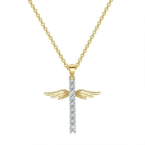 To My Daughter Angel Wings Cross Necklace