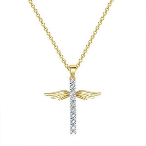 To My Daughter Angel Wings Cross Necklace