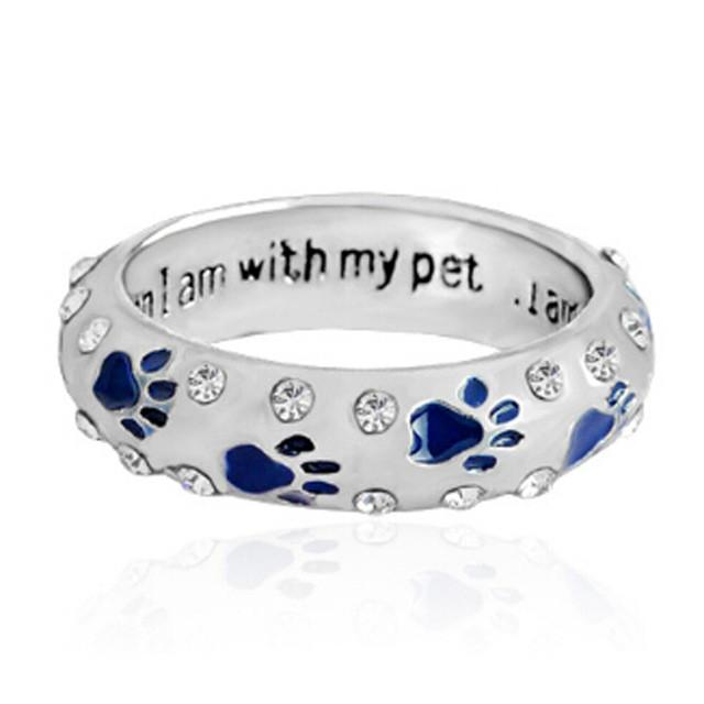"When I Am with My Pet" Rhinestone Paw Ring