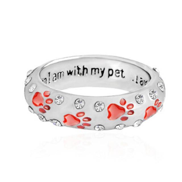 "When I Am with My Pet" Rhinestone Paw Ring