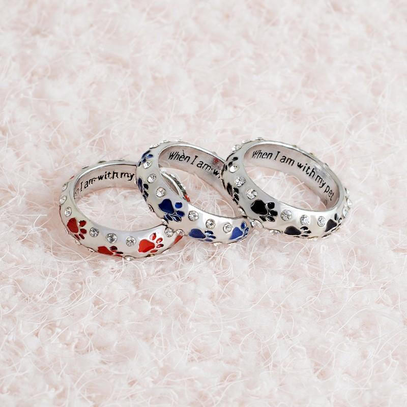 "When I Am with My Pet" Rhinestone Paw Ring