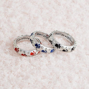 "When I Am with My Pet" Rhinestone Paw Ring