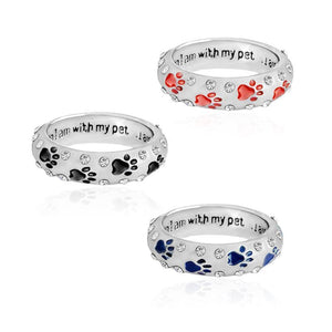 "When I Am with My Pet" Rhinestone Paw Ring