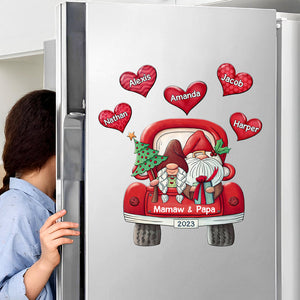Couple On Christmas Truck With Cute Heart Grandkids Personalized Sticker